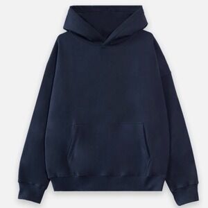 HOURS Men Navy Blue Boxy Hoodie Sweatshirt Size S